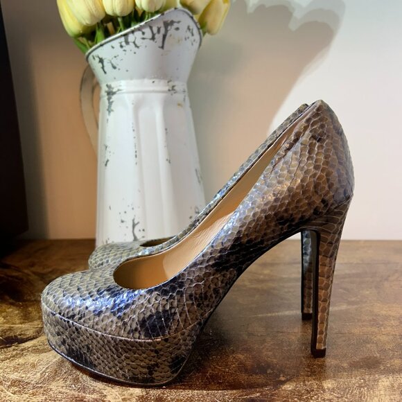 Diane von Furstenberg Jade Green Croc-Embossed Leather Platform Stilettos 6.5 - Picture 5 of 6